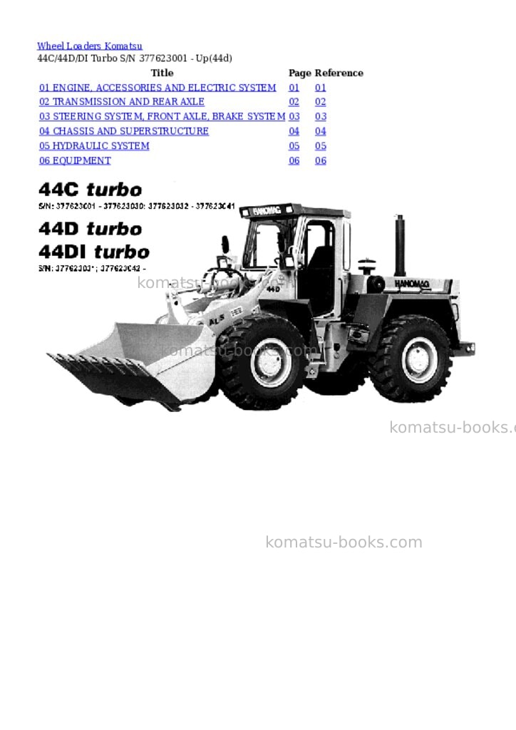 Komatsu 44c/44d/di turbo s/n 377623001 - up Parts catalog cover
