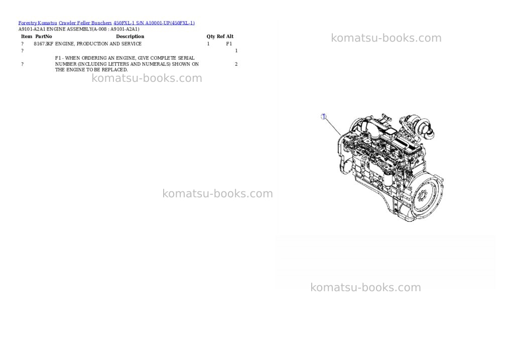 Komatsu 450fxl-1 s/n a10001-up Parts catalog cover Page 3 Komatsu 450fxl-1 s/n a10001-up Parts catalog cover Page 3