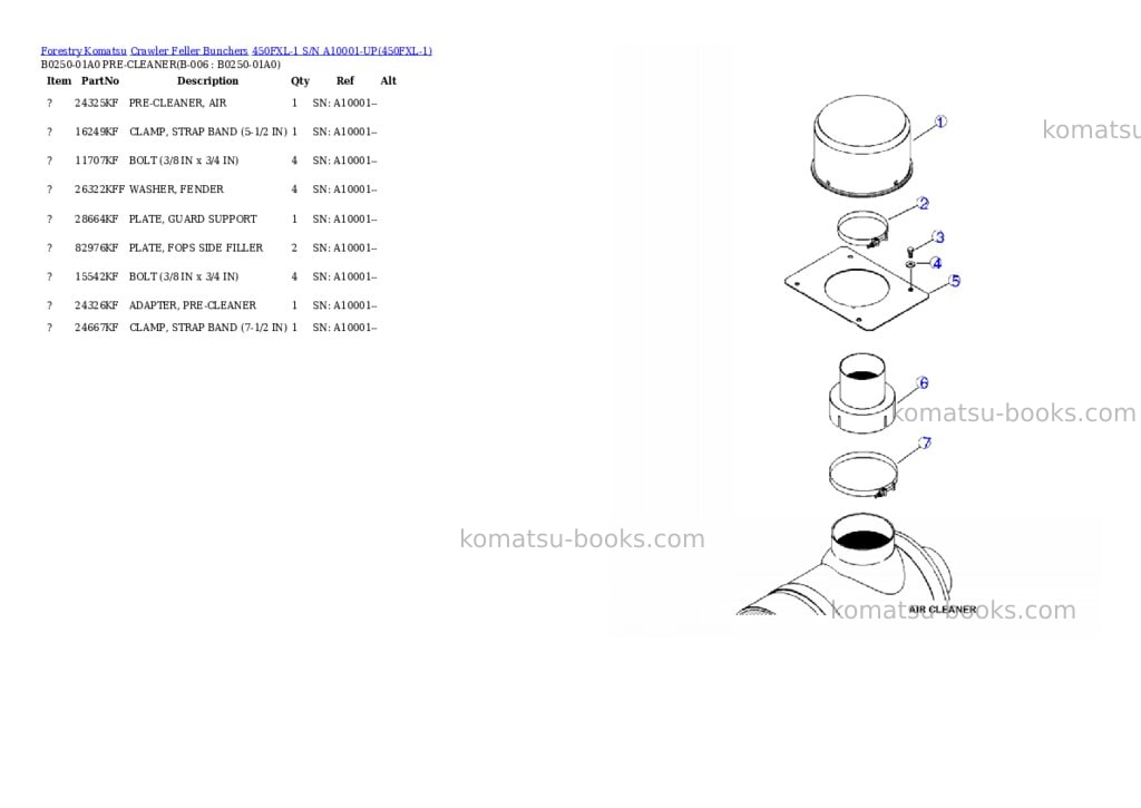 Komatsu 450fxl-1 s/n a10001-up Parts catalog cover Page 6 Komatsu 450fxl-1 s/n a10001-up Parts catalog cover Page 6
