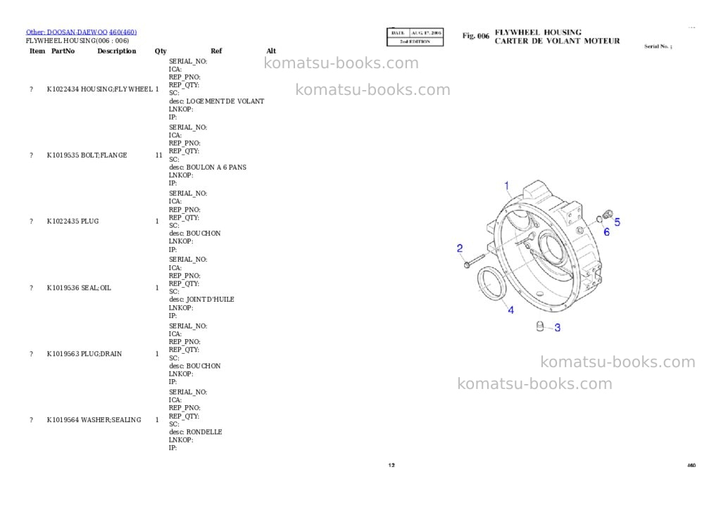 Komatsu 460 Parts catalog cover Page 6 Komatsu 460 Parts catalog cover Page 6