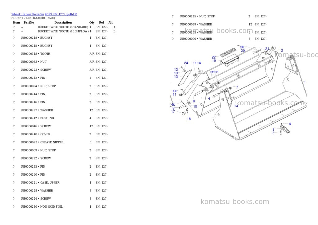Komatsu 4b19 s/n 127-up Parts catalog cover