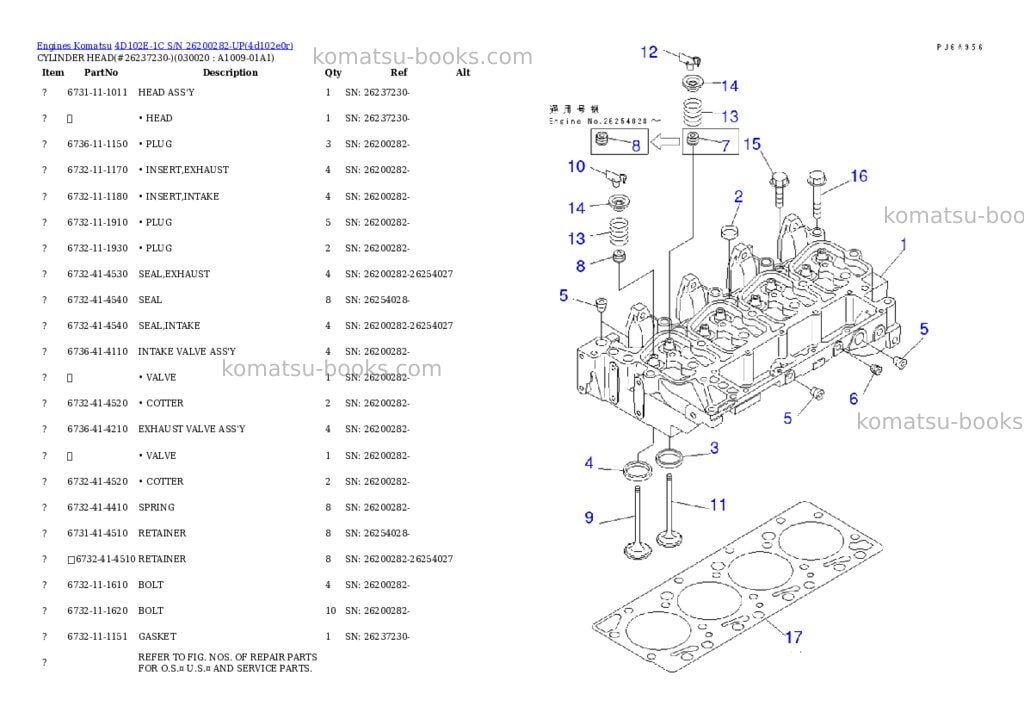 Komatsu 4d102e-1c s/n 26200282-up Parts catalog cover Komatsu 4d102e-1c s/n 26200282-up Parts catalog cover