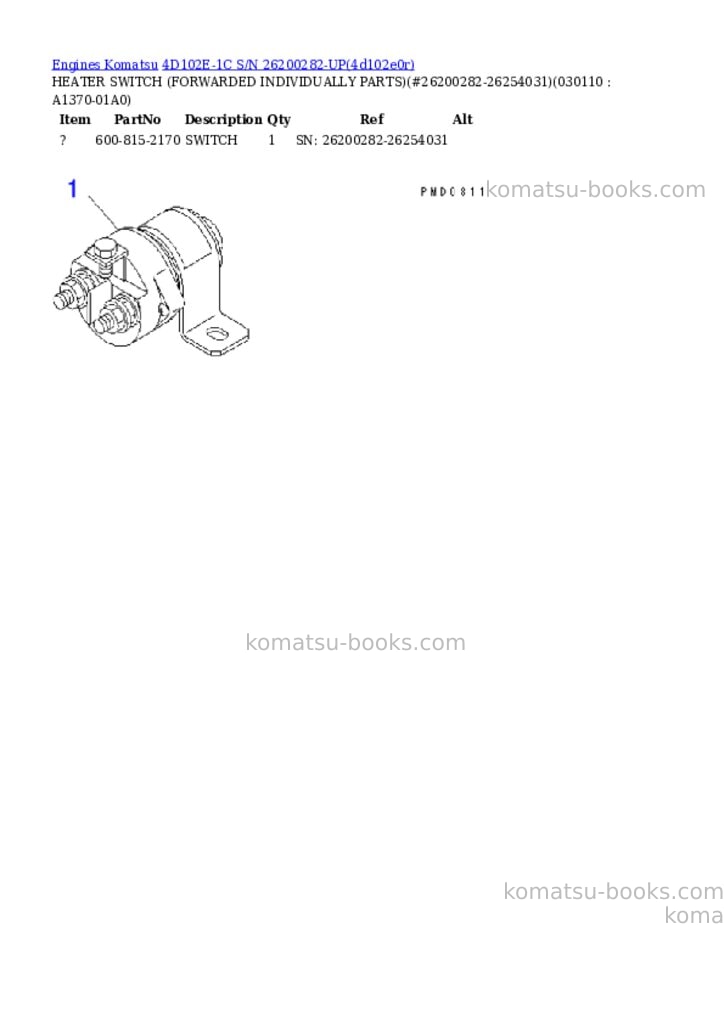 Komatsu 4d102e-1c s/n 26200282-up Parts catalog cover Page 10 Komatsu 4d102e-1c s/n 26200282-up Parts catalog cover Page 10