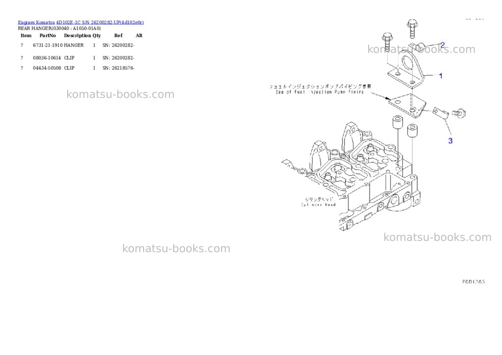Komatsu 4d102e-1c s/n 26200282-up Parts catalog cover Page 3 Komatsu 4d102e-1c s/n 26200282-up Parts catalog cover Page 3