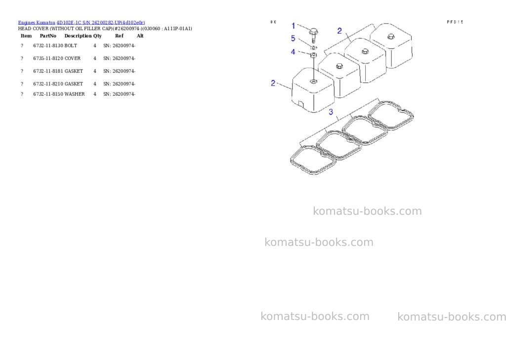 Komatsu 4d102e-1c s/n 26200282-up Parts catalog cover Page 5 Komatsu 4d102e-1c s/n 26200282-up Parts catalog cover Page 5