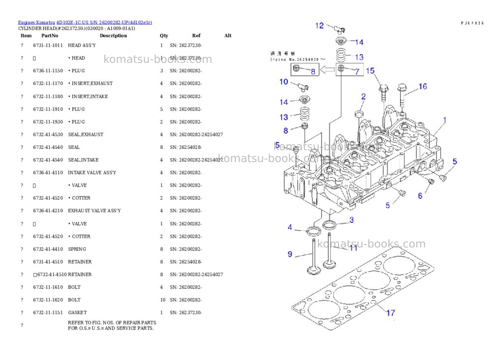 Komatsu 4d102e-1c-us s/n 26200282-up Parts catalog cover Komatsu 4d102e-1c-us s/n 26200282-up Parts catalog cover