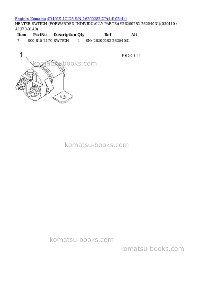 Komatsu 4d102e-1c-us s/n 26200282-up Parts catalog cover Page 10 Komatsu 4d102e-1c-us s/n 26200282-up Parts catalog cover Page 10