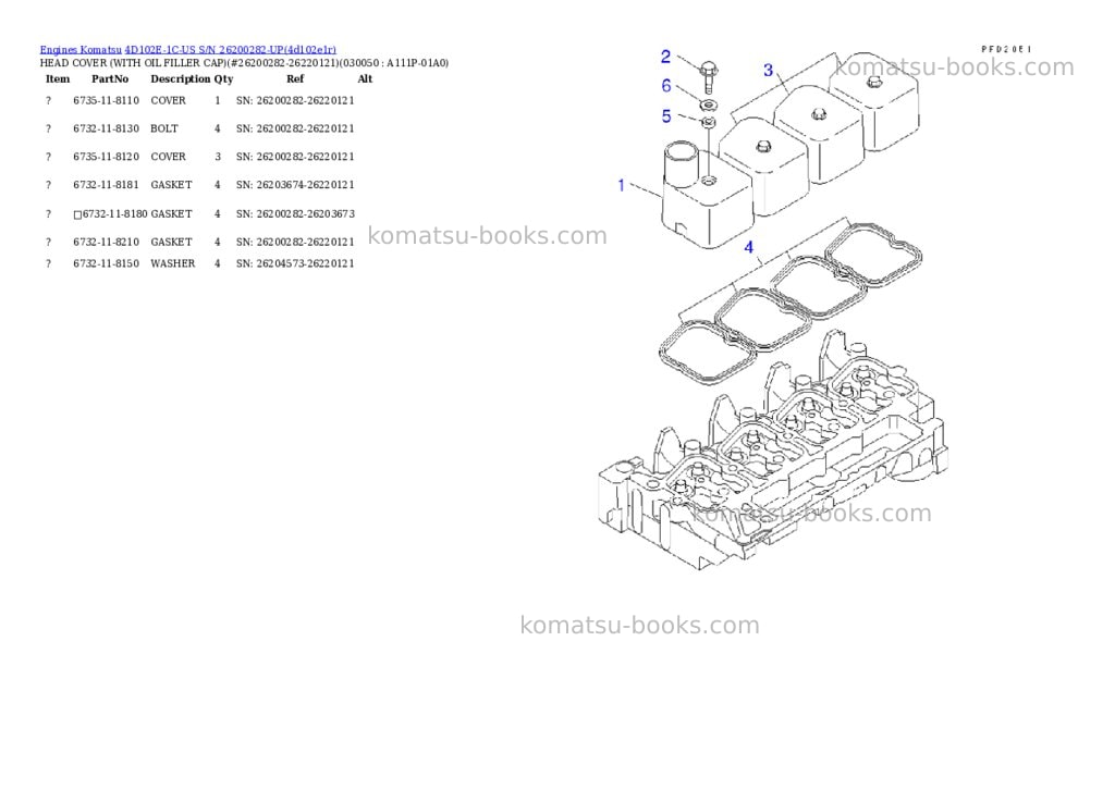 Komatsu 4d102e-1c-us s/n 26200282-up Parts catalog cover Page 4 Komatsu 4d102e-1c-us s/n 26200282-up Parts catalog cover Page 4