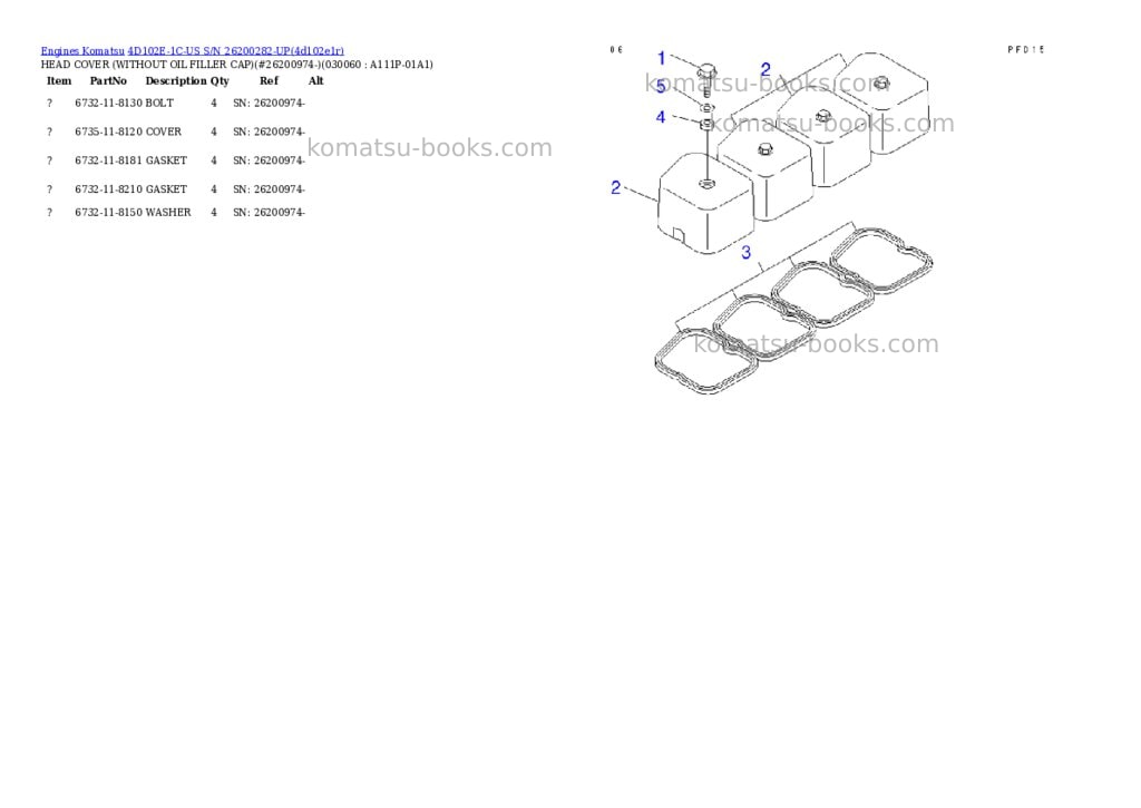 Komatsu 4d102e-1c-us s/n 26200282-up Parts catalog cover Page 5 Komatsu 4d102e-1c-us s/n 26200282-up Parts catalog cover Page 5