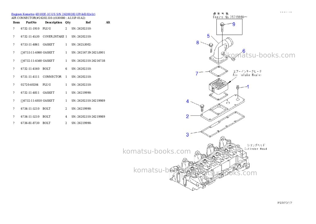 Komatsu 4d102e-1c-us s/n 26200282-up Parts catalog cover Page 7 Komatsu 4d102e-1c-us s/n 26200282-up Parts catalog cover Page 7