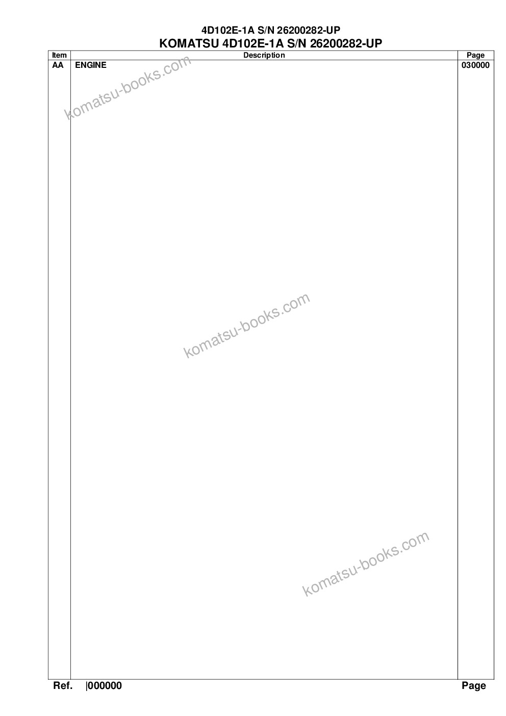 Komatsu 4d102e-1a s/n 26200282-up Parts catalog cover