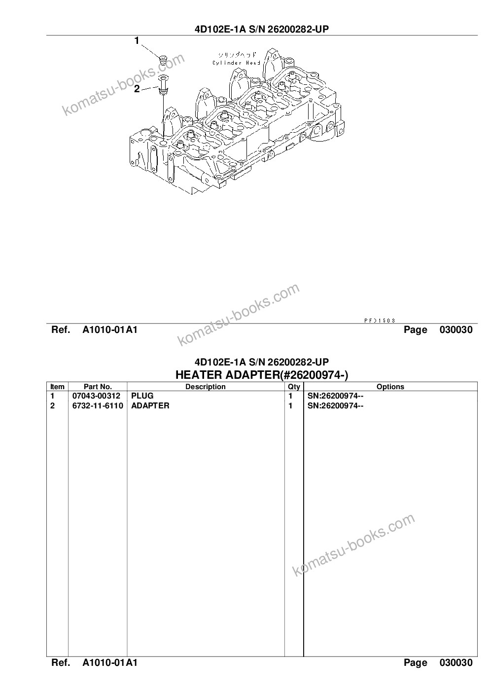 Komatsu 4d102e-1a s/n 26200282-up Parts catalog cover Page 6