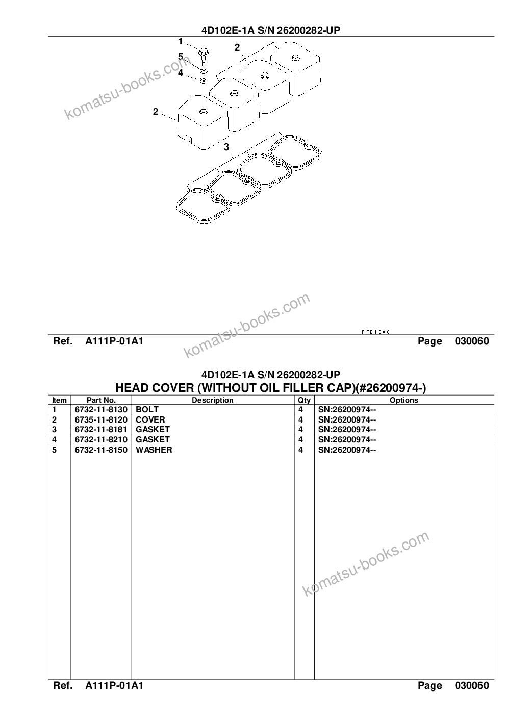 Komatsu 4d102e-1a s/n 26200282-up Parts catalog cover Page 9