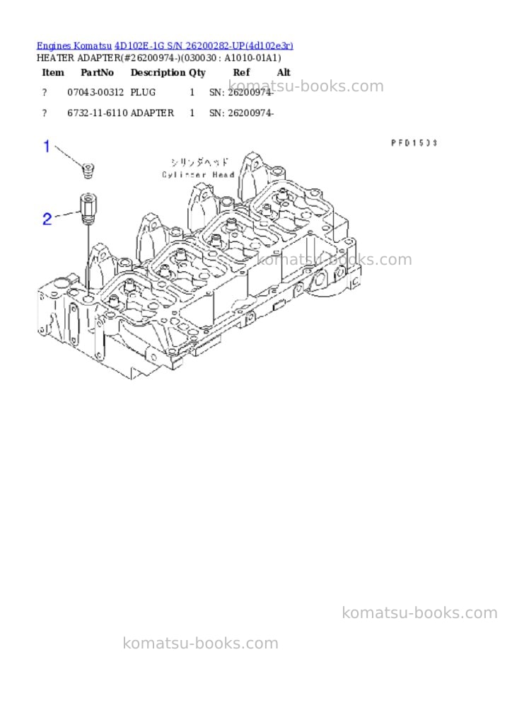 Komatsu 4d102e-1g s/n 26200282-up Parts catalog cover Page 2 Komatsu 4d102e-1g s/n 26200282-up Parts catalog cover Page 2