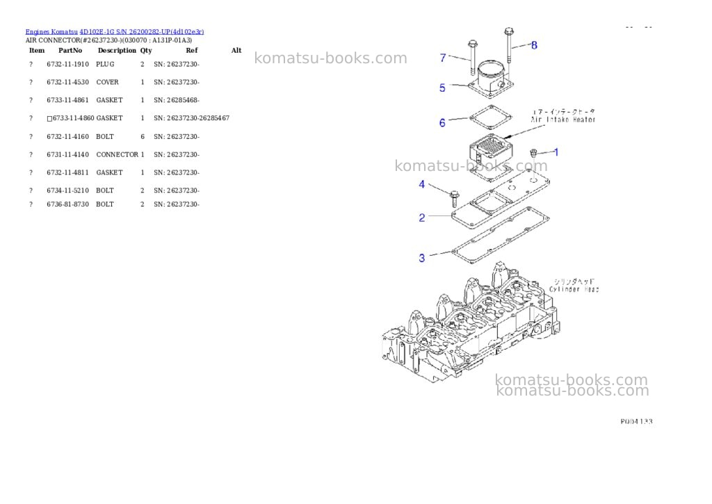 Komatsu 4d102e-1g s/n 26200282-up Parts catalog cover Page 6 Komatsu 4d102e-1g s/n 26200282-up Parts catalog cover Page 6