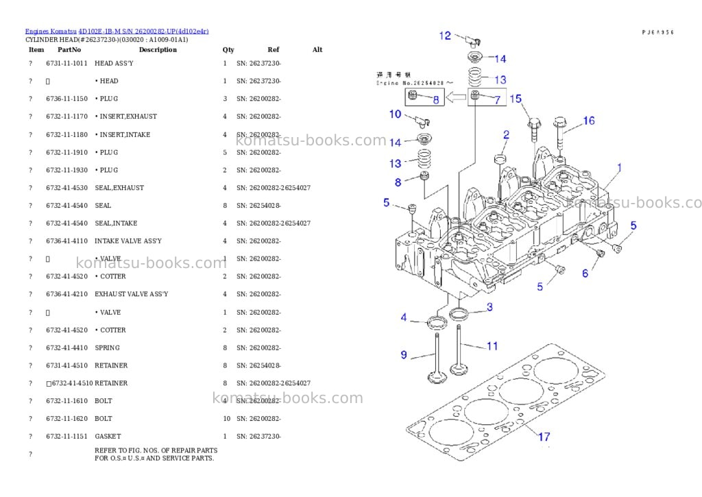 Komatsu 4d102e-1b-m s/n 26200282-up Parts catalog cover