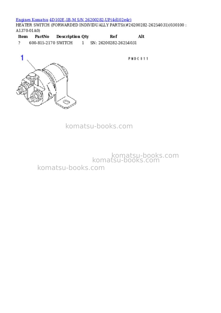 Komatsu 4d102e-1b-m s/n 26200282-up Parts catalog cover Page 9