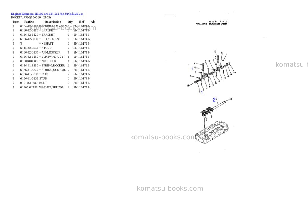 Komatsu 4D105-5N S/N 151749-UP Parts catalog cover Page 2