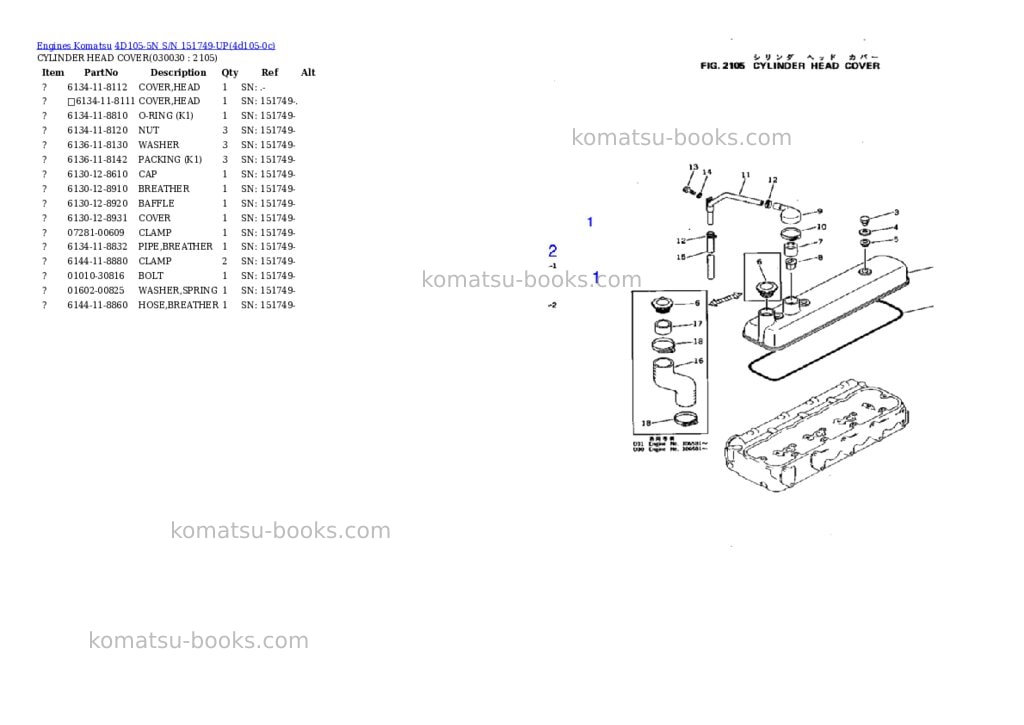 Komatsu 4D105-5N S/N 151749-UP Parts catalog cover Page 5