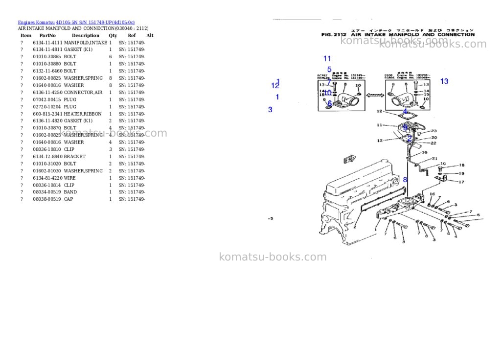 Komatsu 4D105-5N S/N 151749-UP Parts catalog cover Page 6
