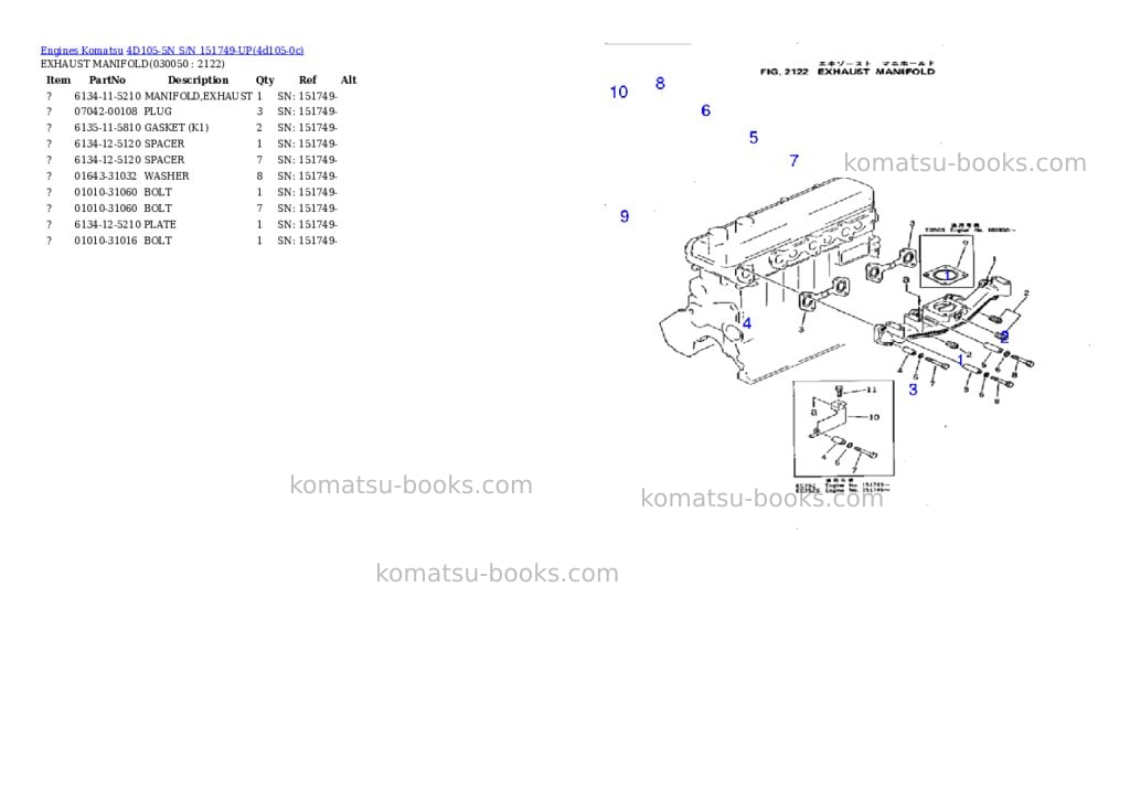 Komatsu 4D105-5N S/N 151749-UP Parts catalog cover Page 8