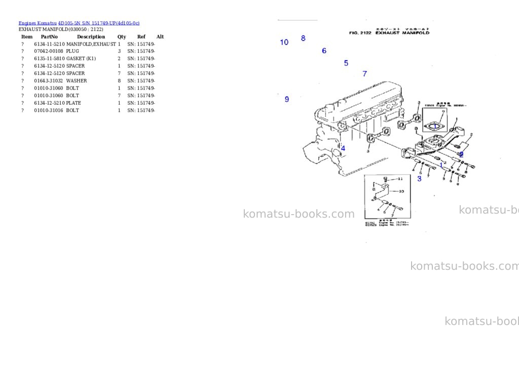 Komatsu 4D105-5N S/N 151749-UP Parts catalog cover Page 9