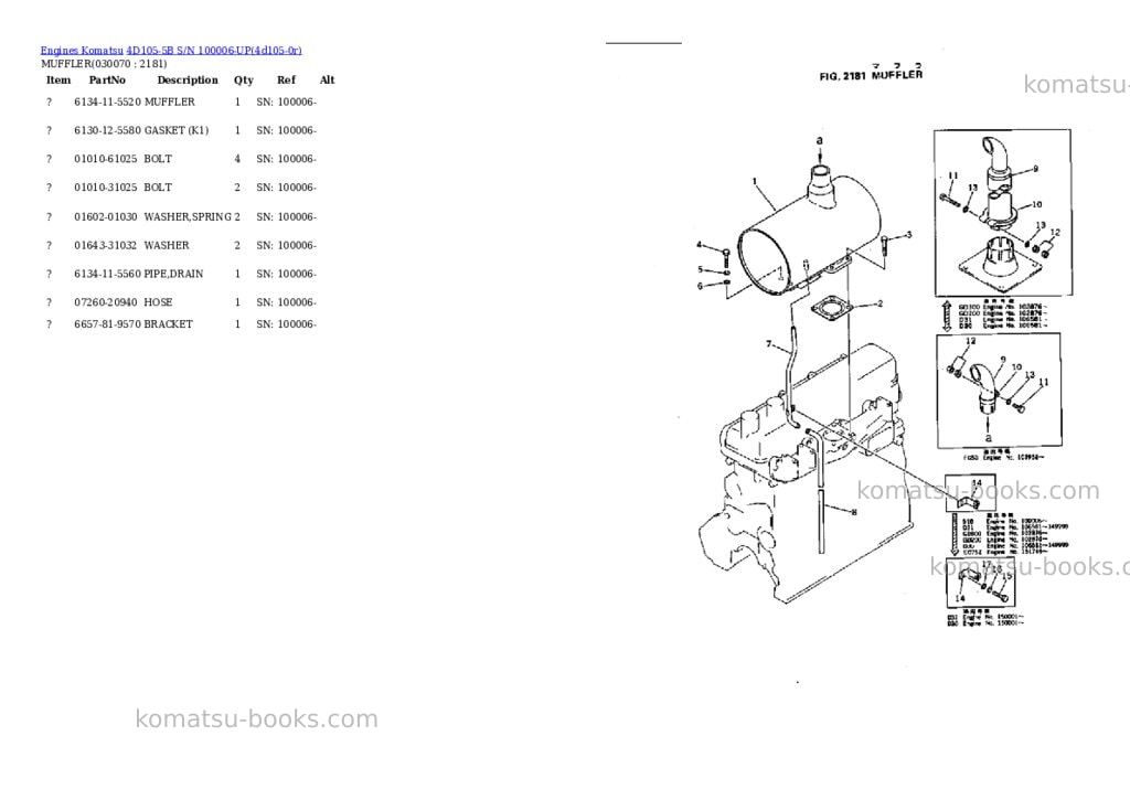 Komatsu 4d105-5b s/n 100006-up Parts catalog cover Page 6