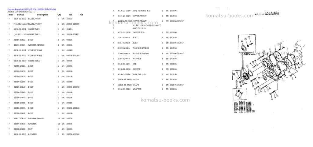 Komatsu 4d105-5b s/n 100006-up Parts catalog cover Page 8