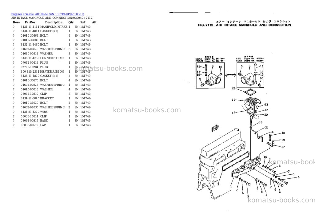 Komatsu 4D105-5P S/N 151749-UP Parts catalog cover Page 3 Komatsu 4D105-5P S/N 151749-UP Parts catalog cover Page 3