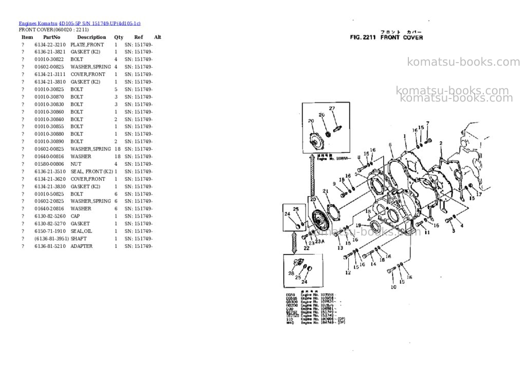 Komatsu 4D105-5P S/N 151749-UP Parts catalog cover Page 6 Komatsu 4D105-5P S/N 151749-UP Parts catalog cover Page 6