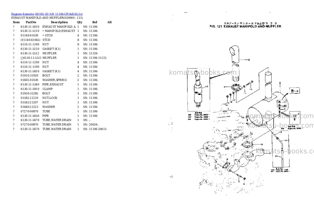 Komatsu 4d105-1d s/n 11106-up Parts catalog cover Page 5