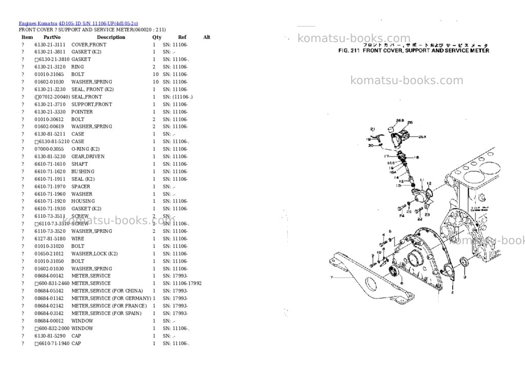 Komatsu 4d105-1d s/n 11106-up Parts catalog cover Page 8