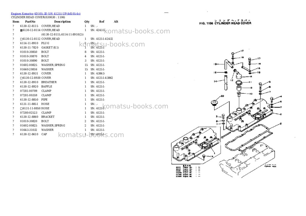 Komatsu 4d105-3d s/n 41251-up Parts catalog cover Page 2 Komatsu 4d105-3d s/n 41251-up Parts catalog cover Page 2