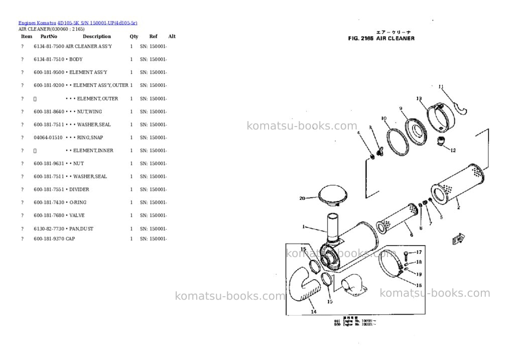 Komatsu 4D105-5K S/N 150001-UP Parts catalog cover Page 5
