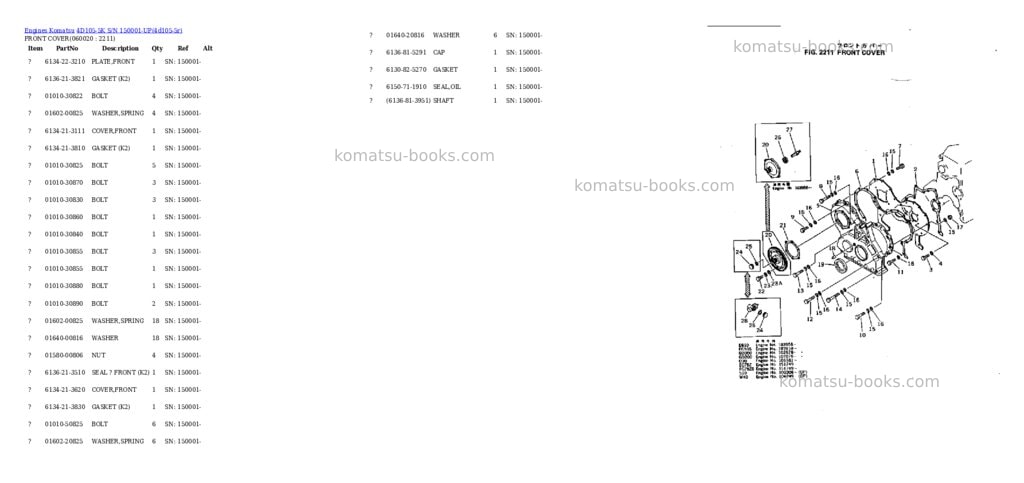 Komatsu 4D105-5K S/N 150001-UP Parts catalog cover Page 8