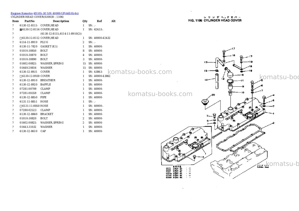 Komatsu 4d105-3g s/n 40000-up Parts catalog cover Page 2 Komatsu 4d105-3g s/n 40000-up Parts catalog cover Page 2