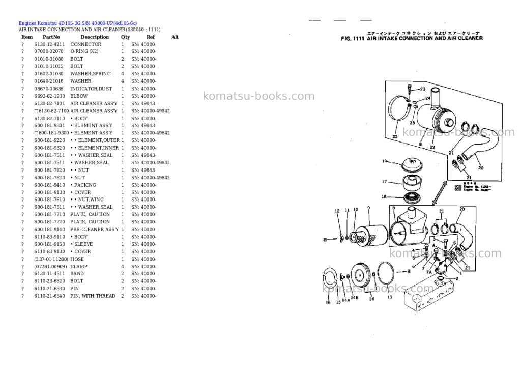 Komatsu 4d105-3g s/n 40000-up Parts catalog cover Page 3 Komatsu 4d105-3g s/n 40000-up Parts catalog cover Page 3