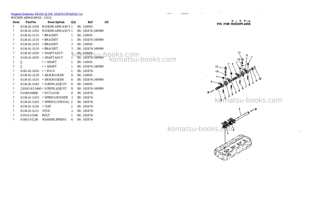 Komatsu 4d105-5j s/n 102876-up Parts catalog cover