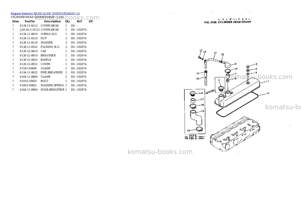 Komatsu 4d105-5j s/n 102876-up Parts catalog cover Page 2