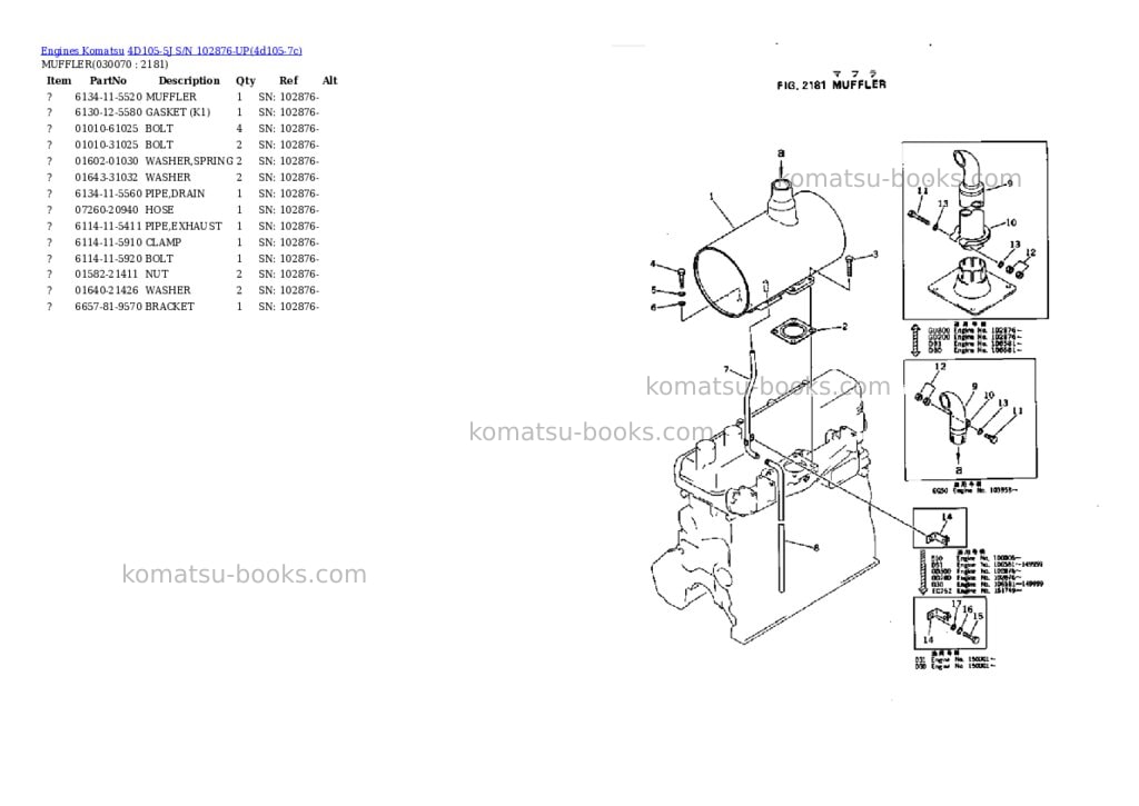 Komatsu 4d105-5j s/n 102876-up Parts catalog cover Page 6