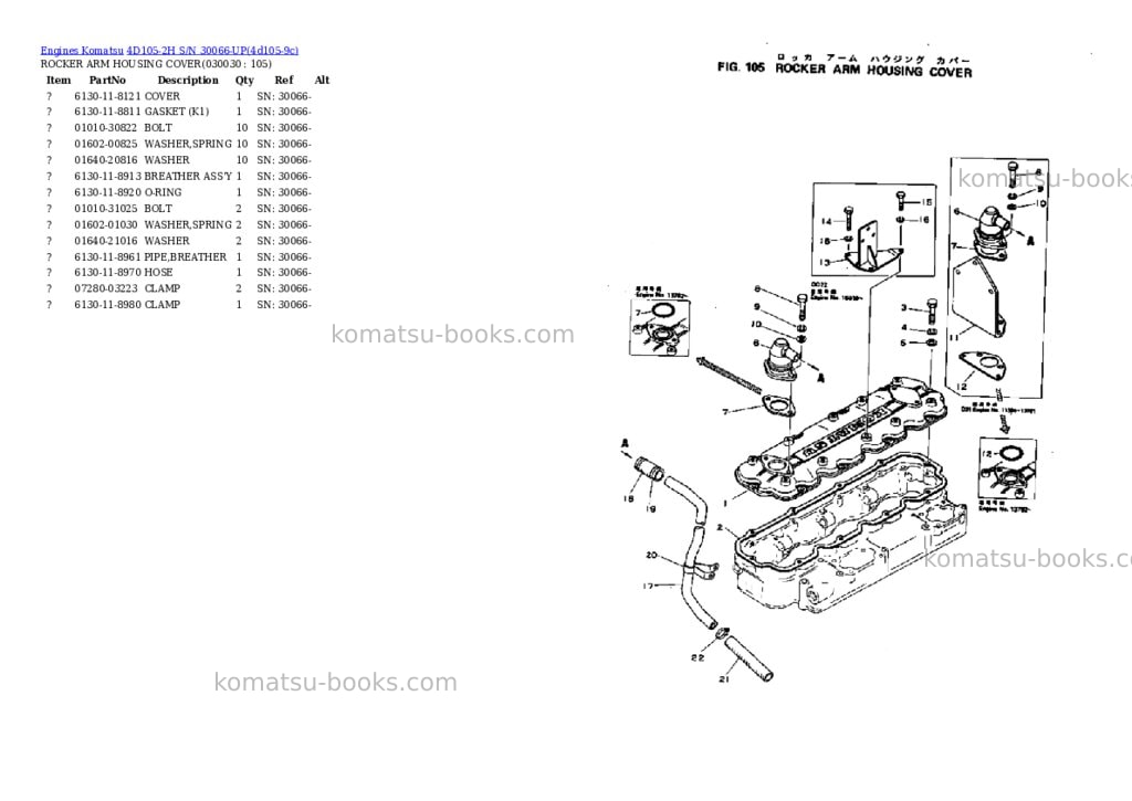 Komatsu 4d105-2h s/n 30066-up Parts catalog cover Page 2 Komatsu 4d105-2h s/n 30066-up Parts catalog cover Page 2