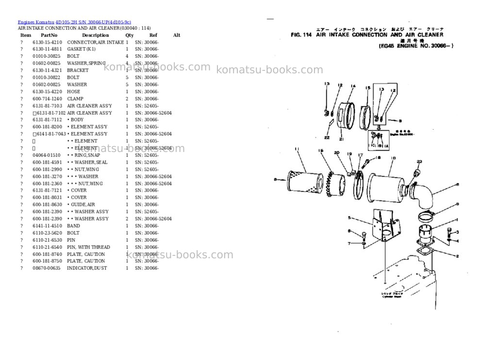 Komatsu 4d105-2h s/n 30066-up Parts catalog cover Page 3 Komatsu 4d105-2h s/n 30066-up Parts catalog cover Page 3