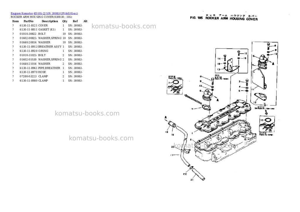 Komatsu 4D105-2J S/N 30083-UP Parts catalog cover Page 2 Komatsu 4D105-2J S/N 30083-UP Parts catalog cover Page 2