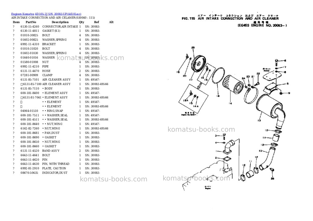 Komatsu 4D105-2J S/N 30083-UP Parts catalog cover Page 3 Komatsu 4D105-2J S/N 30083-UP Parts catalog cover Page 3