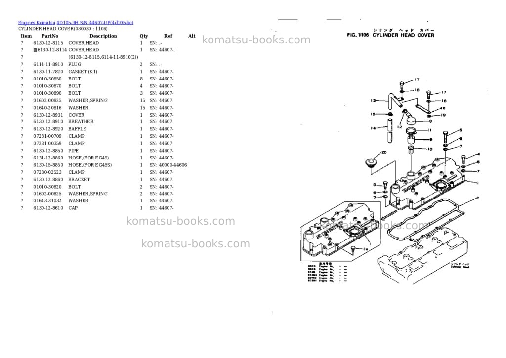 Komatsu 4d105-3h s/n 44607-up Parts catalog cover Page 2 Komatsu 4d105-3h s/n 44607-up Parts catalog cover Page 2