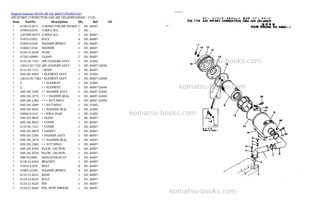 Komatsu 4d105-3h s/n 44607-up Parts catalog cover Page 3 Komatsu 4d105-3h s/n 44607-up Parts catalog cover Page 3