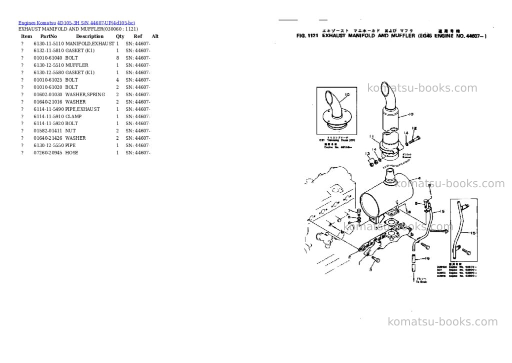 Komatsu 4d105-3h s/n 44607-up Parts catalog cover Page 5 Komatsu 4d105-3h s/n 44607-up Parts catalog cover Page 5