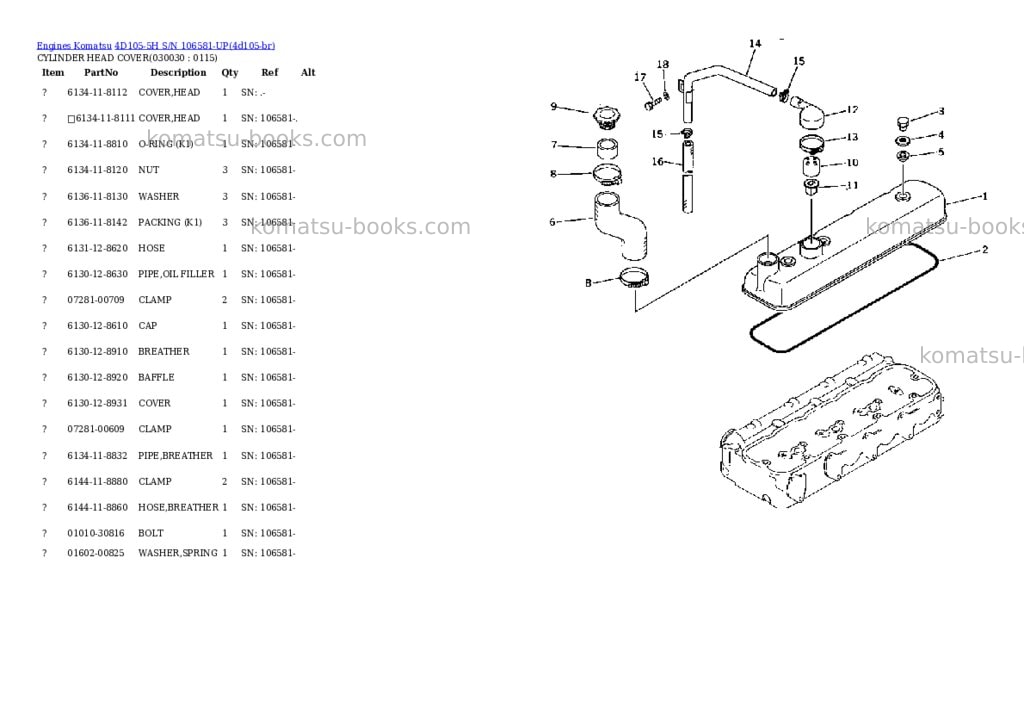 Komatsu 4D105-5H S/N 106581-UP Parts catalog cover Page 2 Komatsu 4D105-5H S/N 106581-UP Parts catalog cover Page 2
