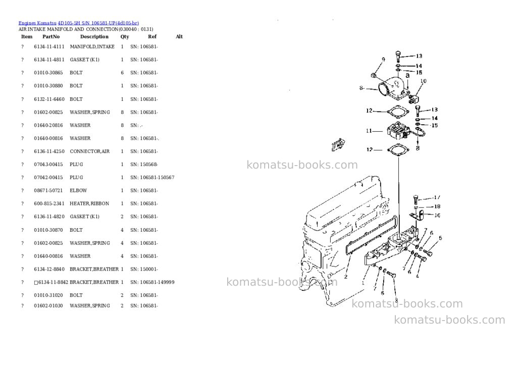 Komatsu 4D105-5H S/N 106581-UP Parts catalog cover Page 3 Komatsu 4D105-5H S/N 106581-UP Parts catalog cover Page 3
