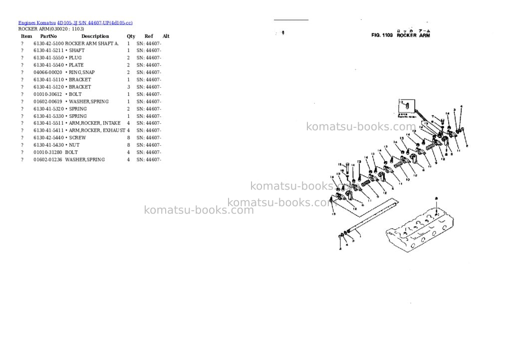 Komatsu 4d105-3j s/n 44607-up Parts catalog cover